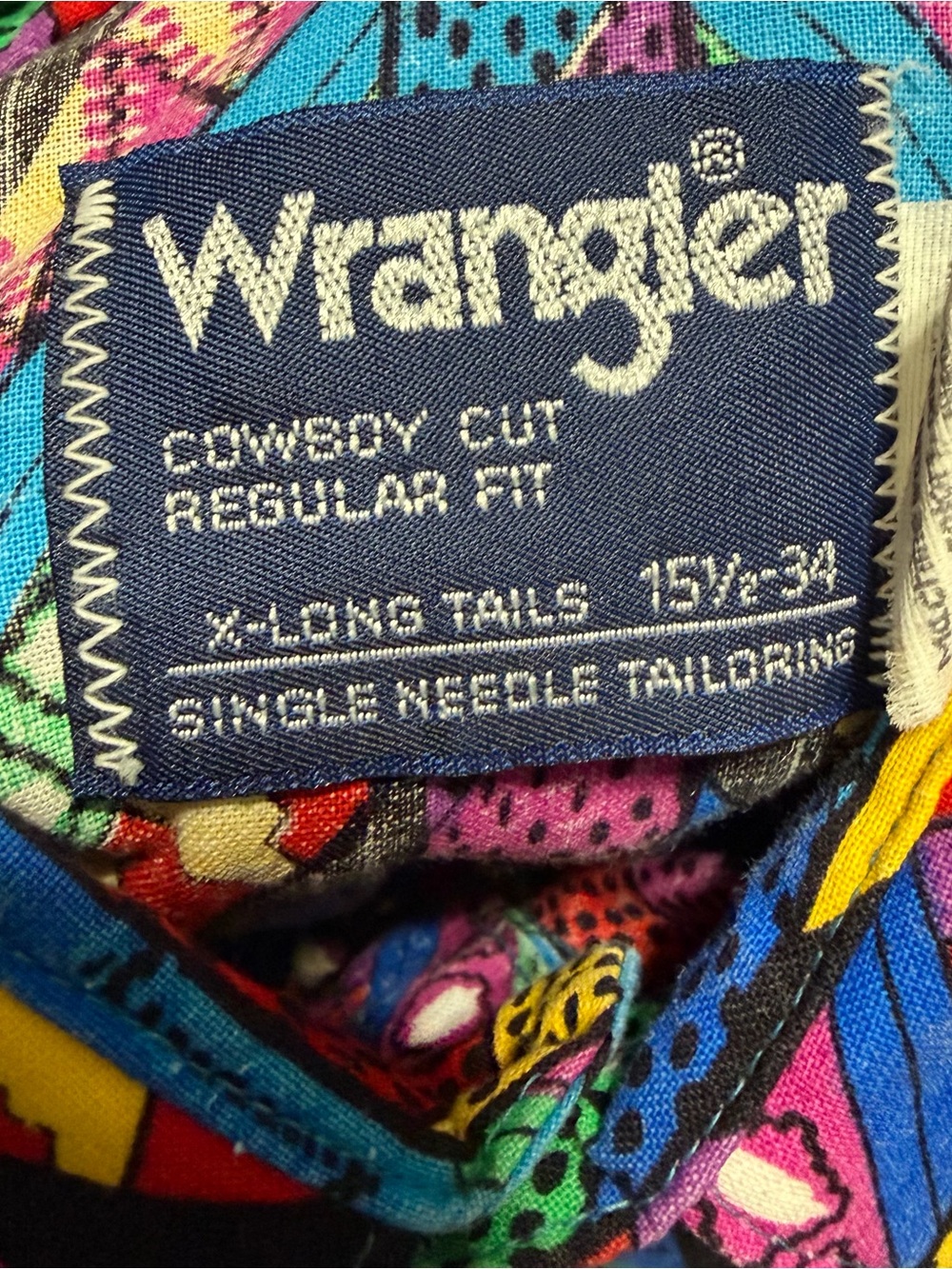 Vintage 90’s Wrangler Brushpopper Aztec Western X-long tails Shirt 15 1/2 - 34 - Picture 3 of 9